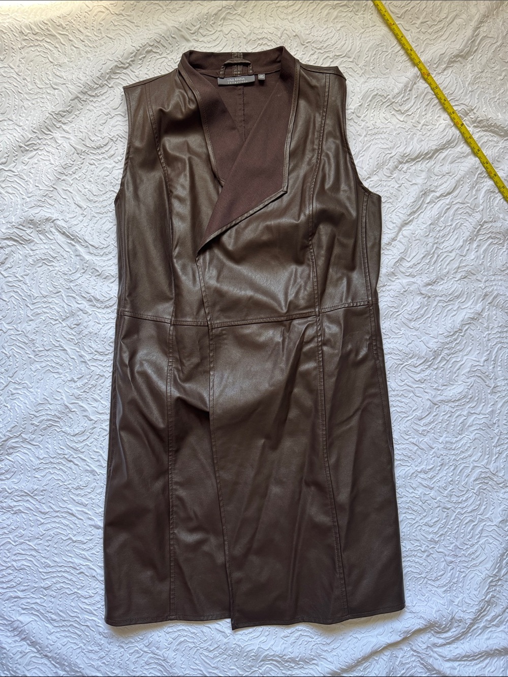 Lisa Rinna Collection Brown Faux Leather Sleeveless Tunic
